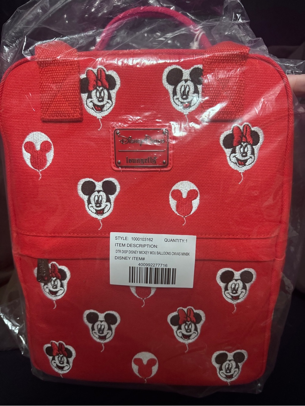 Loungefly Red Disney Mickey & Minnie Balloon Canvas Backpack